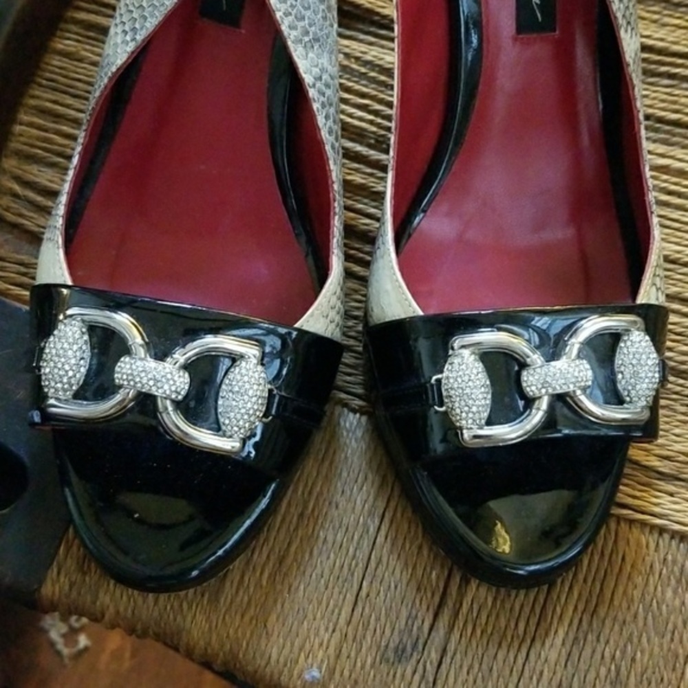 Beverly Feldman sling back Glam Rhinestone Open Toe Pumps 10 - Picture 2 of 8